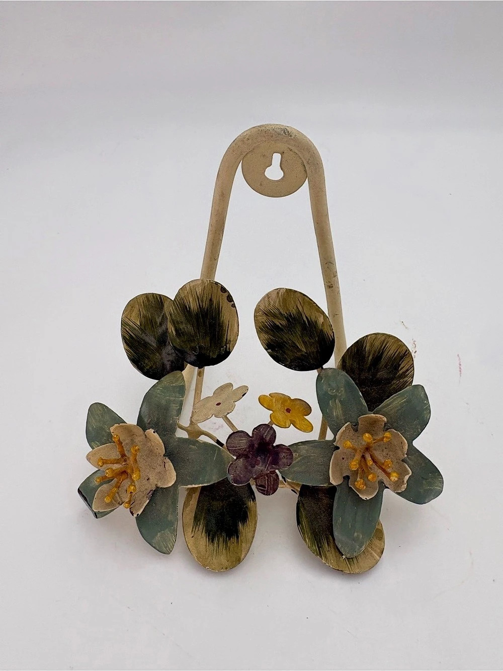 Vintage Mid Century Toleware Floral Letter/Art Holder Wall Hanger Cottagecore